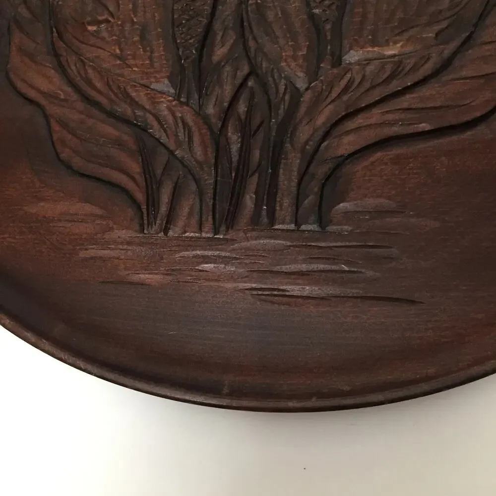 Vintage Carved Wooden Platter Calla Lilies